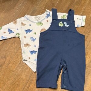 Kissy Kissy 2 piece Dinosaur Print Baby Bodysuit and Blue Overalls
